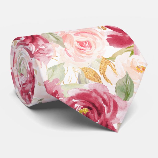 PixDezines H2 Blumen Raspberry Blush Rosa Rosen Krawatte (Gerollt)