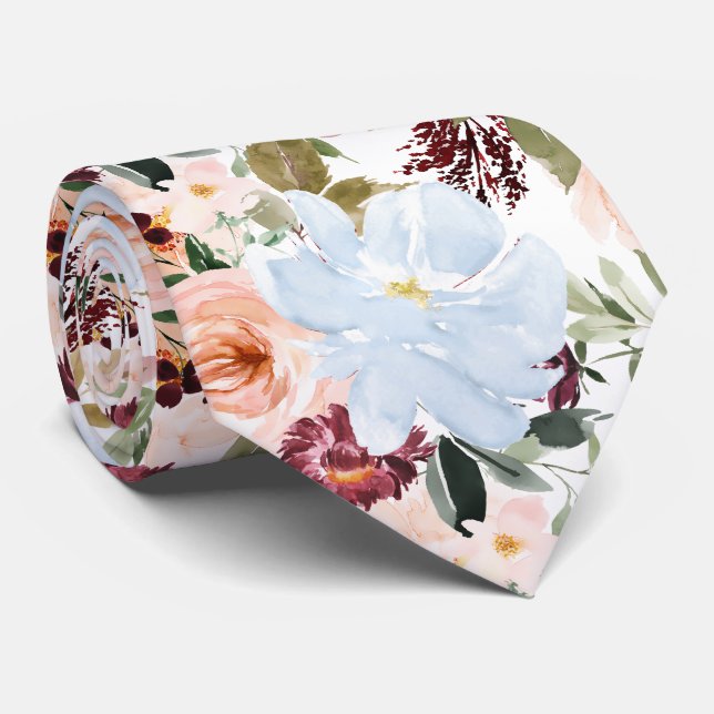 PixDezines H2 Blush Rosa Staubblau Blumen  Krawatte (Gerollt)