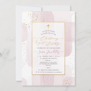 PixDezines H2 Blush Taufe + 2. Geburtstag Einladung