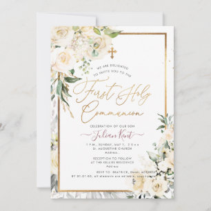 PixDezines H2 Cream Rose Erste heilige Kommunion Einladung