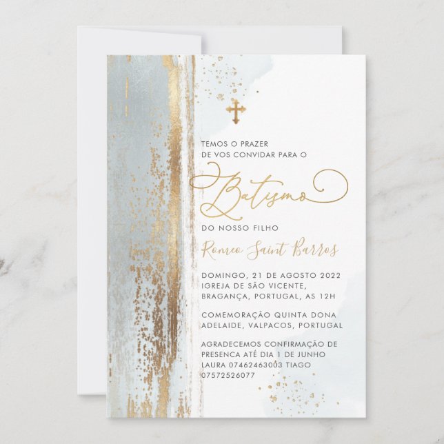 PixDezines H2 Dusty Blue Batismo Einladung (Vorderseite)