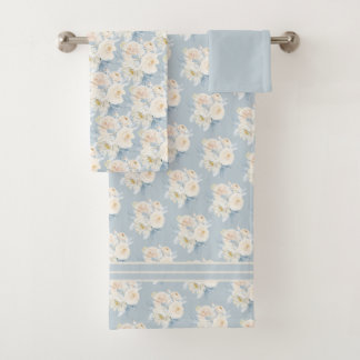 PixDezines H2 Dusty Blue Roses Badhandtuch Set