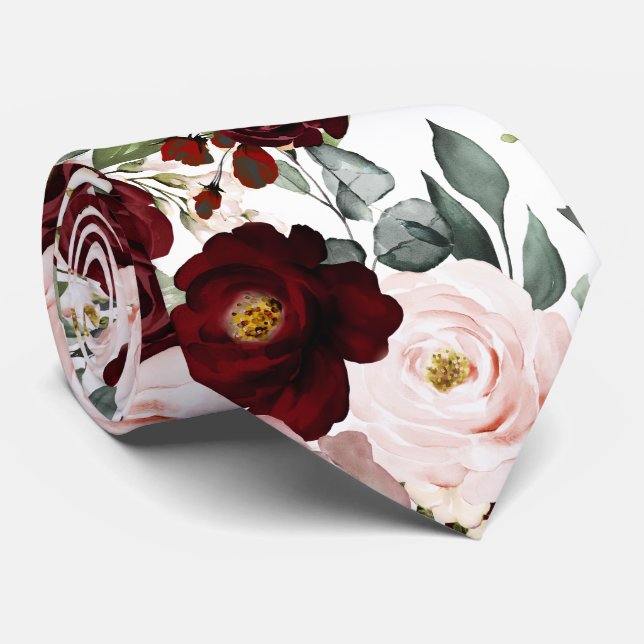 PixDezines H2 Dusty Pink Blush Burgund Blume Krawatte (Gerollt)