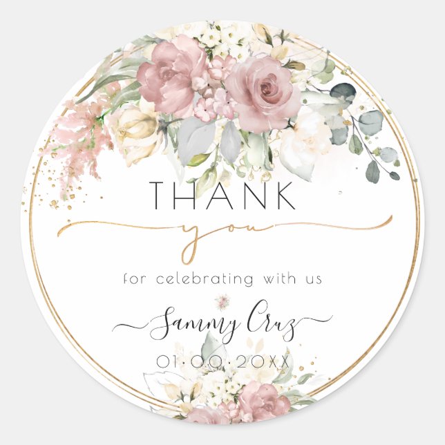 PixDezines H2 Dusty Pink Cream Rose Vielen Dank Runder Aufkleber (Vorderseite)