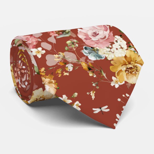 PixDezines H2 Fall Garden Blume Neck Tie Krawatte (Gerollt)