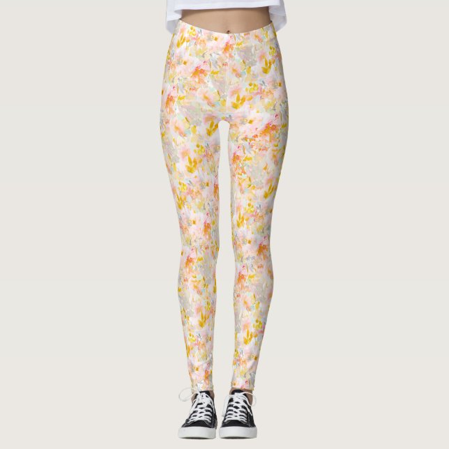 PixDezines H2 Frühlingsblumen Blush Senf Leggings (Vorderseite)