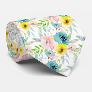 PixDezines H2 Frühlingsblumen Blush Türkis Gelb Krawatte