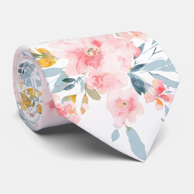 PixDezines H2 Frühlingsblumen Blush und Blau Krawatte (Gerollt)