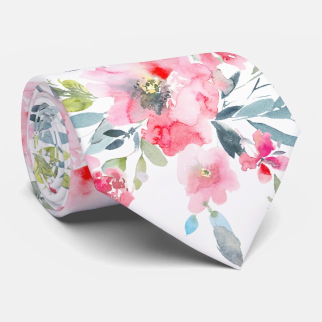 PixDezines H2 Frühlingsblumen Rosa Rot Dusty Blau Krawatte (Gerollt)