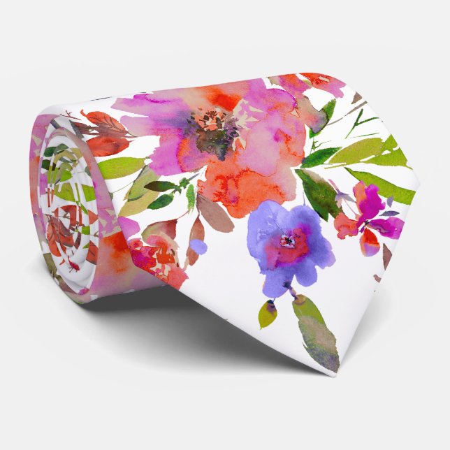 PixDezines H2 Frühlingsblumen Rosa Rot Krawatte (Gerollt)