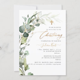 PixDezines H2 Greenery Gum Foliage Christening Inv Einladung
