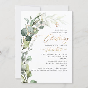 PixDezines H2 Greenery Gum Foliage Christening Inv Einladung