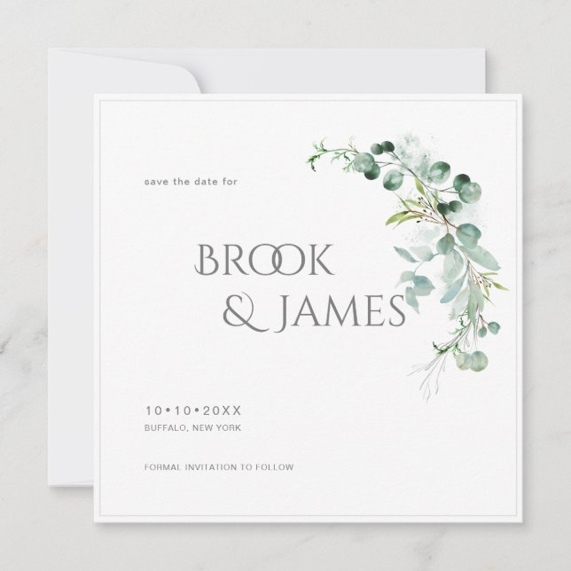 PixDezines H2 Grüne Eukalyptus Save the Date (Vorderseite)