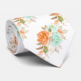 PixDezines H2 Korallenorange Grüne Rosen   Krawatte