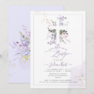 PixDezines H2 Lilac Lila Eukalyptus Bautizo Einladung