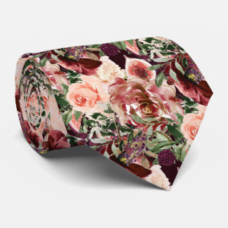 PixDezines H2 Marsala Boho Blush Burgundy Flowers  Krawatte