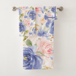 PixDezines H2 Mittelmeerblau Rosa Rosen Badhandtuch Set