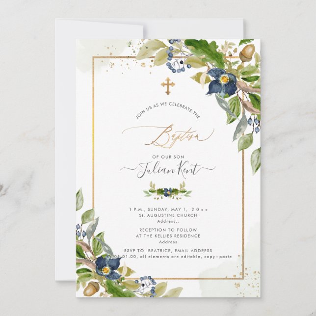 PixDezines H2 Oak n Berry Taufen Einladung (Vorderseite)