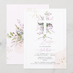 PixDezines H2 Pink Eucalyptus Bautizo Einladung