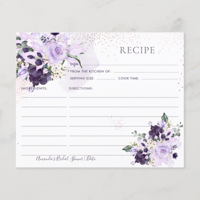 PixDezines H2 Purple Flowers Rezept Card (Vorderseite)