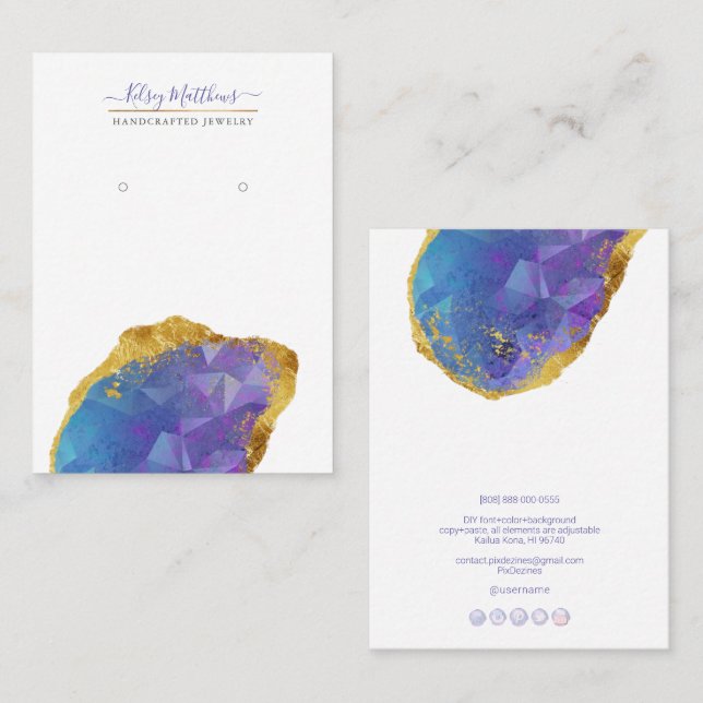 PixDezines H2 Quarz Crystal Ombre Blue Lila Visitenkarte (Vorne/Hinten)