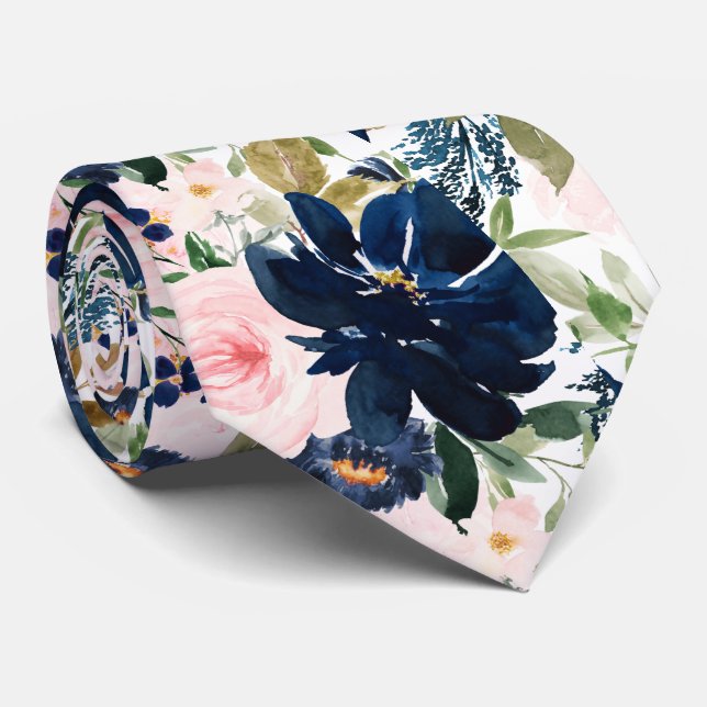 PixDezines H2 Rosarot Navy Blumen  Krawatte (Gerollt)