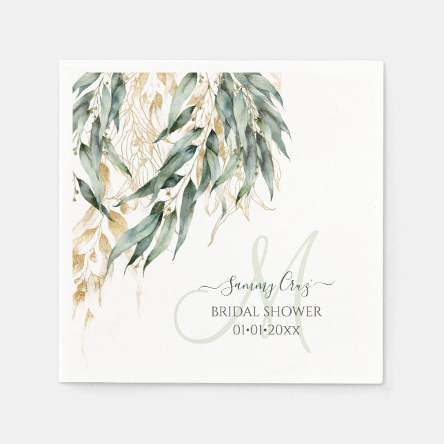 PixDezines H2 Rustic Willow Eucalyptus Monogram Serviette (Vorderseite)