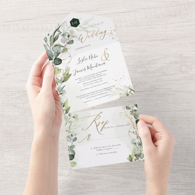 PixDezines H2 Rustikales Kaugummi Eukalyptus Green All In One Einladung (Abreißen)