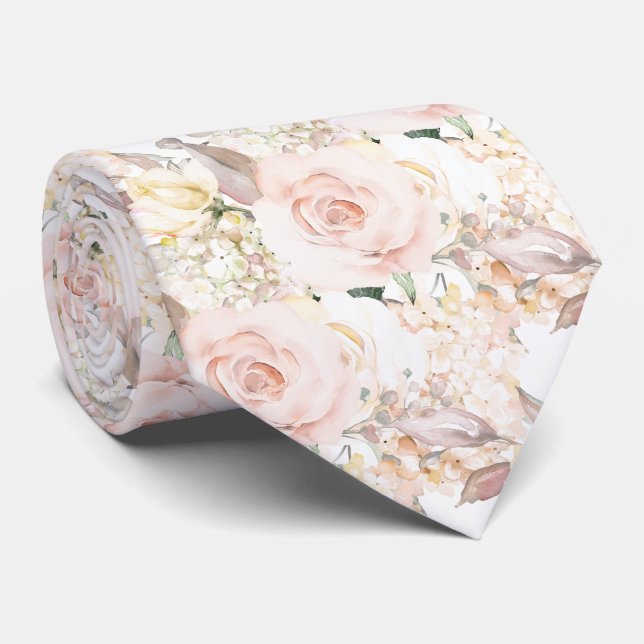 PixDezines H2 Sommer Blush Cream Rosen Hydrangea Krawatte (Gerollt)
