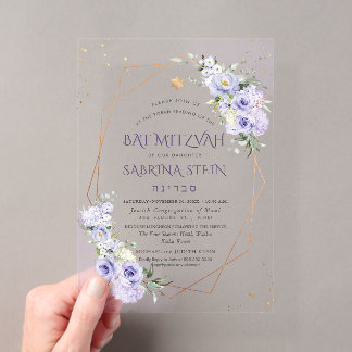 PixDezines H2 Staubige Lila Rosen Bat Mitzvah Acryleinladungen