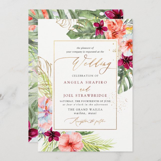 PixDezines H2 Tropical Paradise Brunch Bubbly Einladung (Vorne/Hinten)