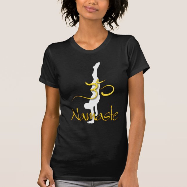 PixDezines Handstand-Pose/Namaste/Om T-Shirt (Vorderseite)
