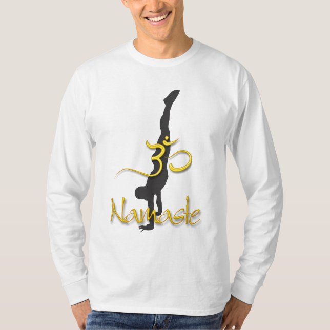 PixDezines Handstand Pose/Namaste/Om T-Shirt (Vorderseite)