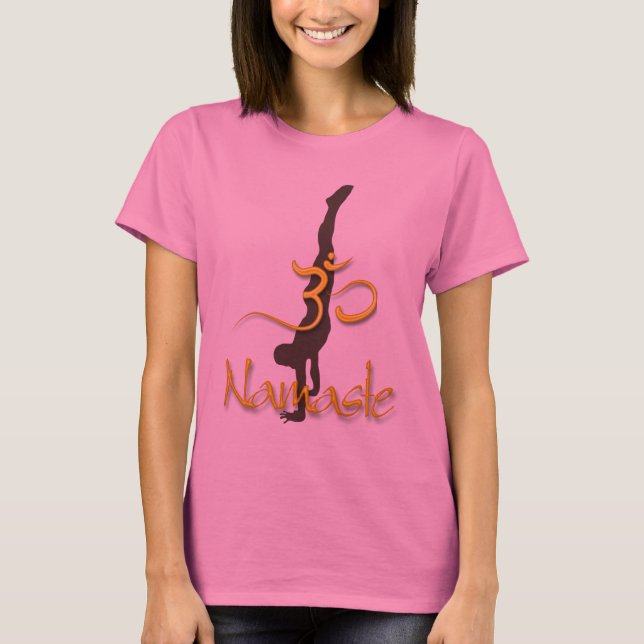 PixDezines Handstand-Pose/Namaste/Om T-Shirt (Vorderseite)