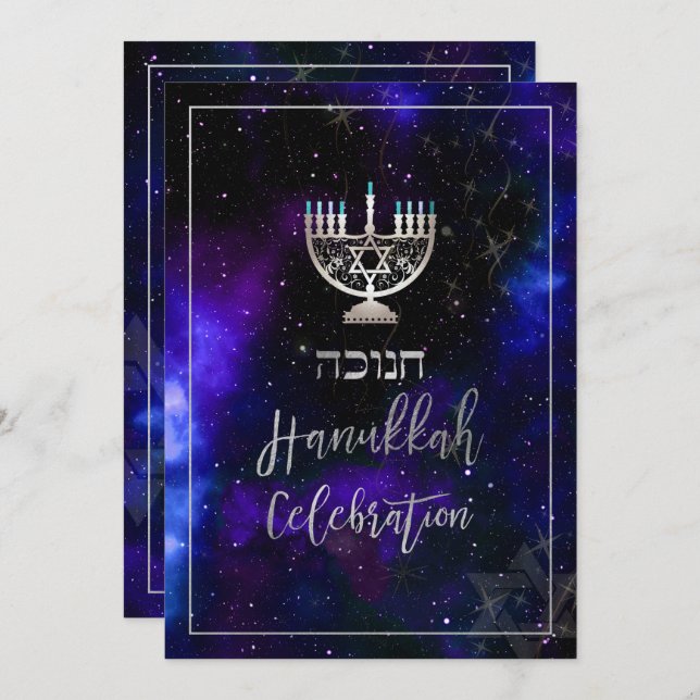 PixDezines Hanukkah Celebration, Fun Script Schrif Einladung (Vorne/Hinten)