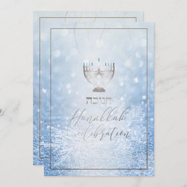 PixDezines Hanukkah Celebration, Fun Script Schrif Einladung (Vorne/Hinten)