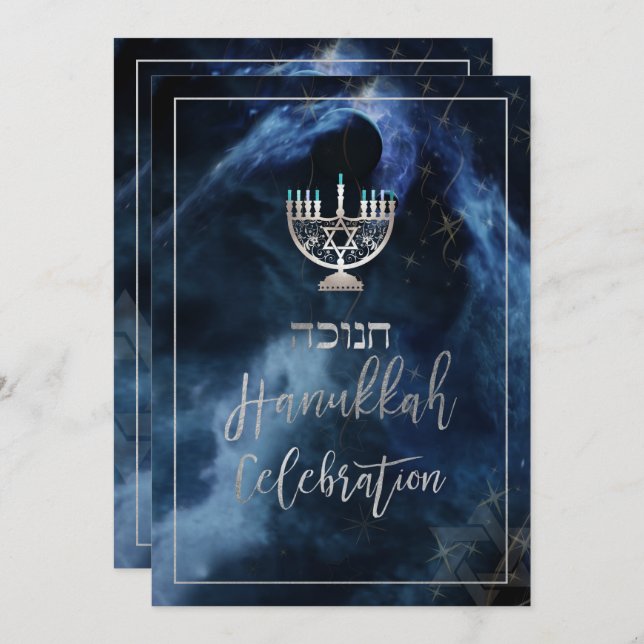 PixDezines Hanukkah Celebration, Fun Script Schrif Einladung (Vorne/Hinten)