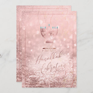 PixDezines Hanukkah Feier, Rose Gold Schnee Einladung