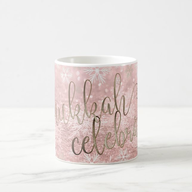 PixDezines Hanukkah, Rose Gold Snow Bokeh Kaffeetasse (Mittel)