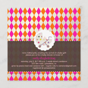 PixDezines Harlekin/rosa+orange/Baby-Einweihung/DI Einladung