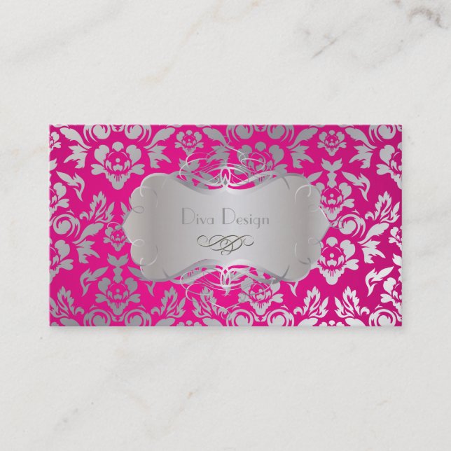 PixDezines Haute Coutour Damask, Imitat Silver Visitenkarte (Vorderseite)