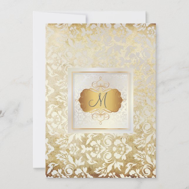 PixDezines Haute Couture Damask, Vintag+Perle Einladung (Vorderseite)