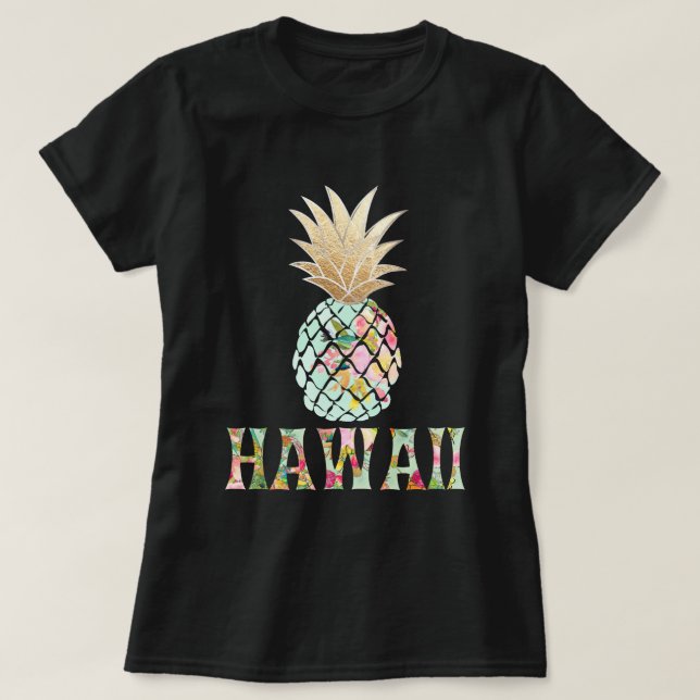 PixDezines Hawaii, Aloha Ananas/Imitate Gold T-Shirt (Design vorne)