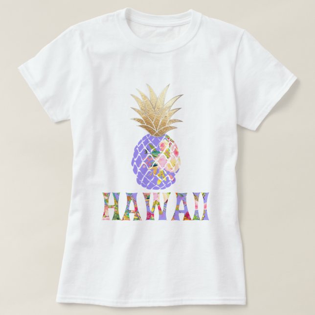 PixDezines Hawaii, Aloha Ananas/Imitate Gold T-Shirt (Design vorne)