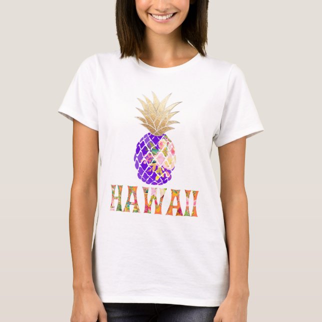 PixDezines Hawaii, Aloha Ananas/Imitate Gold T-Shirt (Vorderseite)