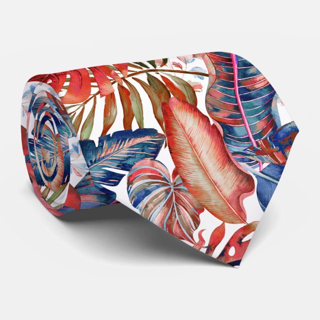 PixDezines Hawaiian Jungle Aquamarin Rust Orange Krawatte (Gerollt)