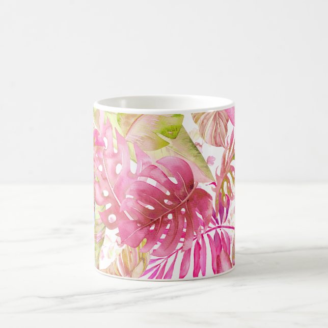 PixDezines Hawaiian Jungle Pink Green Foliage Kaffeetasse (Mittel)