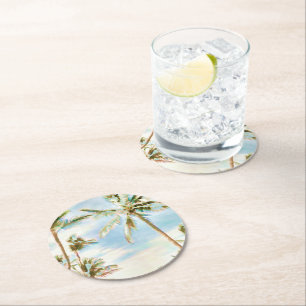 PixDezines Hawaiianische Vintage-Strand/Pastellbla Runder Pappuntersetzer