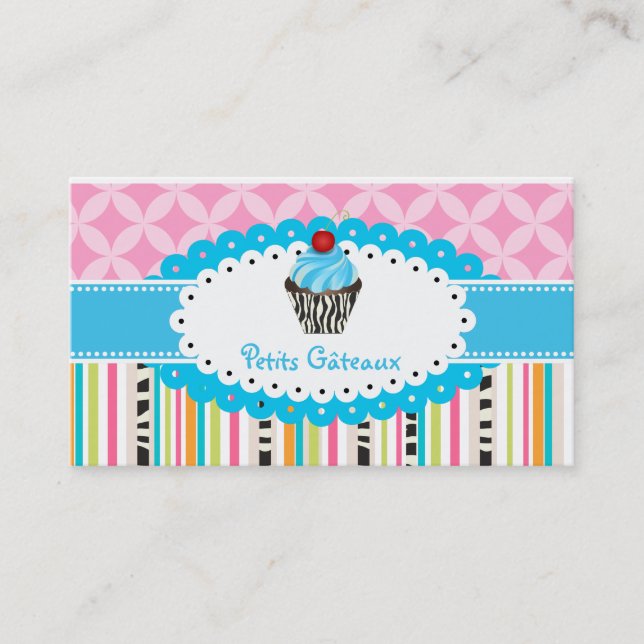 PixDezines Heidelbeere Wirbel Cupcake+Stripes Visitenkarte (Vorderseite)