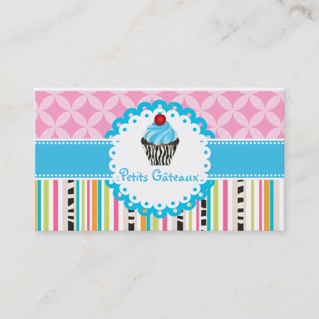 PixDezines Heidelbeere Wirbel Cupcake+Stripes Visitenkarte (Vorderseite)